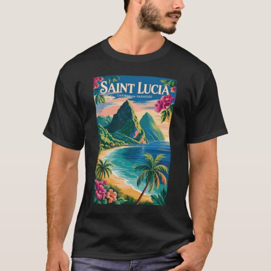 セントルシア ピトン イラスト 旅行アート ヴィンテージ Tシャツ (正面)