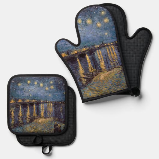 セントヴァンゴッホによってローネ川の上の星空の夜 鍋つかみ&鍋敷きセット (正面/裏面)