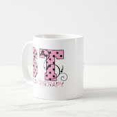 セント文字ピンクと黒の水玉模様 コーヒーマグカップ (正面左)