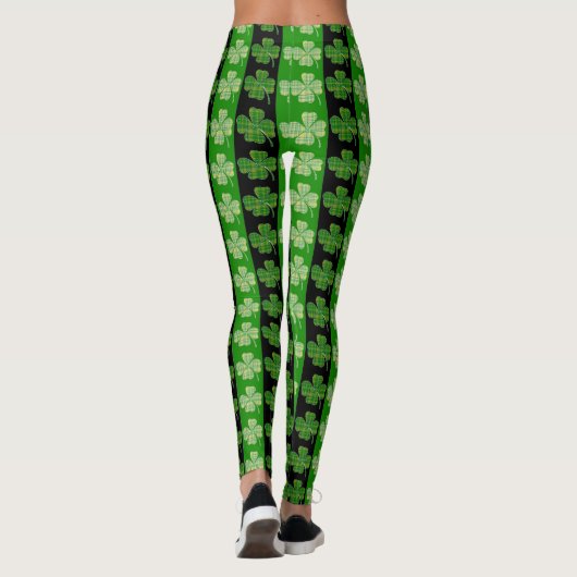 セント最高のパトリックの日の緑の格子模様のクローバーのストライプ レギンス (裏面)