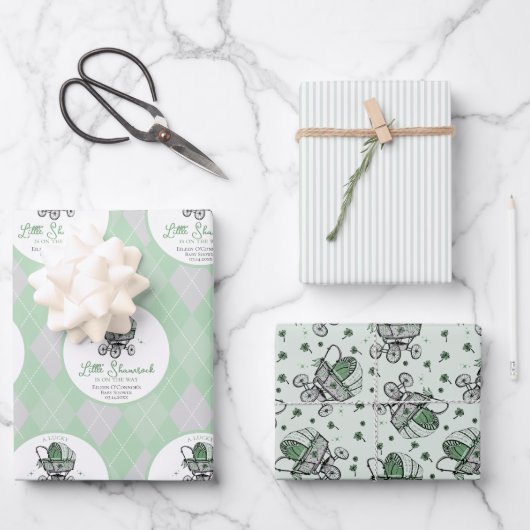 セント男女兼用パトリックの日の赤ちゃんシャワー ラッピングペーパーシート (正面)