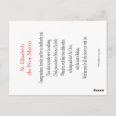 セント・エリザベス・ザ・ニュー・殉教祈りの言葉・カード ポストカード (裏面)