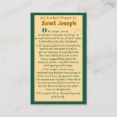 セント・ジョセフ祈りの言葉カードへの古代祈りの言葉 名刺 (正面)
