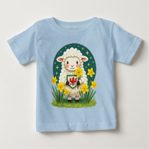 セント・デイビデズ・デーのウェールズの春の子羊のかわいいデザイン ベビーTシャツ