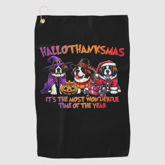 セント・バーナード・ハロウィーン感謝祭クリスマスクラス ゴルフタオル (正面)