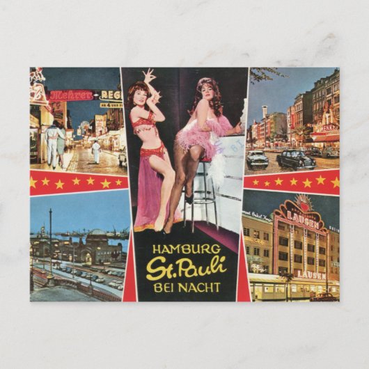 セント・パウリ・バイ・ナイト,ハンブルク,ドイツヴィンテージ ポストカード (正面)