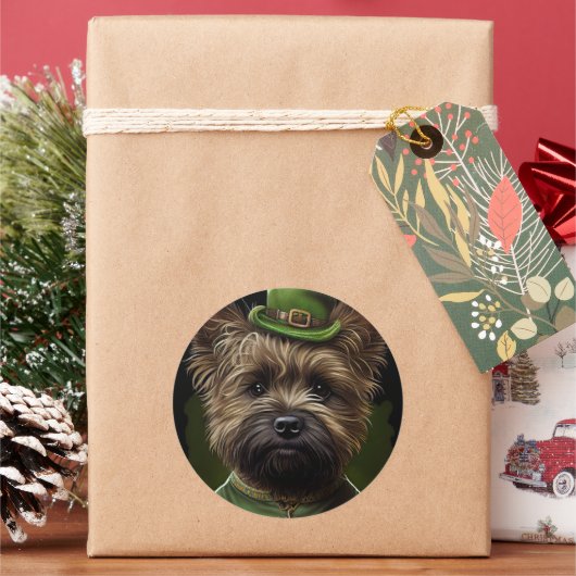 セント・パトリックのデイドレスのケアン・テリア犬 ラウンドシール (クリスマス)
