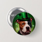 セント・パトリックの日にアメリカの（犬）スタッフォード犬 缶バッジ (正面&裏面)