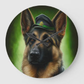 セント・パトリックの日のドイツの羊飼い犬Thドレス ラージ壁時計 (正面)