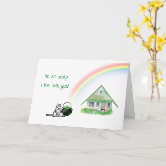 セント・パトリックの日の猫とレインボーカード カード (黄色い花)