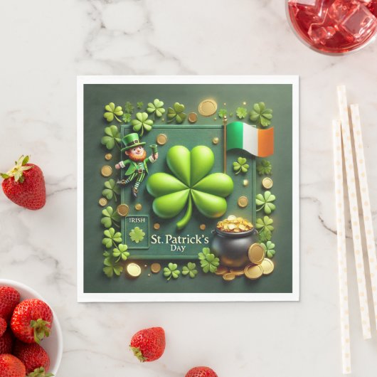 セント・パトリックの日シャムロックとレプレシャン スタンダードランチョンナプキン (インサイチュ)