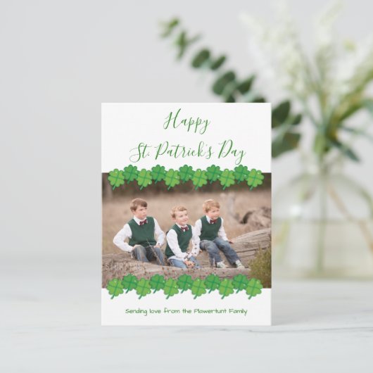 セント・パトリックの日シャムロックの白い緑の写真 シーズンポストカード (スタンド正面)