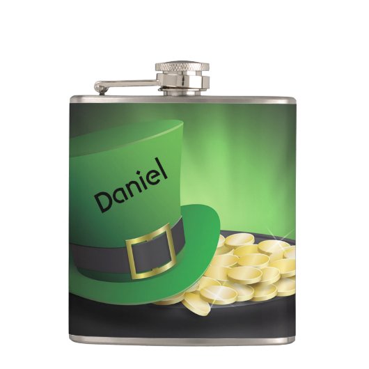 セント・パトリックの日レプレシャン・ハットと金ゴールドポット フラスク (正面)