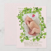 セント·パトリックの赤ちゃん少女写真出産発表 案内状 (正面/裏面)