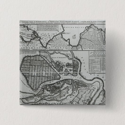 セント・ピーターズバーグ、c.1750の地図 缶バッジ (正面)