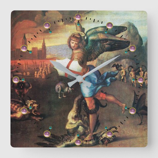 セント・マイケルとドラゴン スクエア壁時計 (正面)
