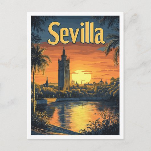 セヴィラスペインアートヴィンテージトラベルイラストレーション ポストカード (正面)