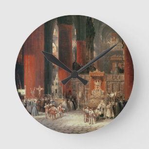 セヴィルのカテドラル1833年の行列(canvの油 ラウンド壁時計