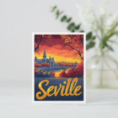 セヴィルスペインヴィンテージ芸術的トラベルイラストレーション ポストカード (スタンド正面)