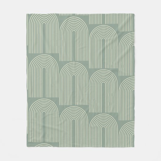 セーコンテンポラリージグリーンのアーチラインアート フリースブランケット (正面)