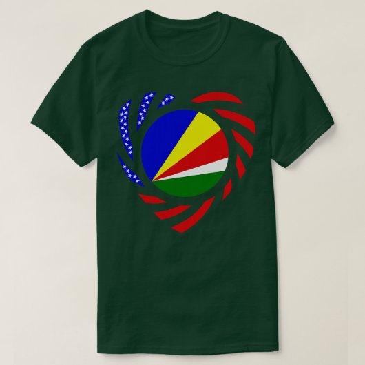 セーシェルアメリカ多国籍愛国国旗Hea Tシャツ (デザイン正面)