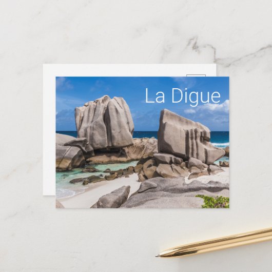 セーシェルラディグエアンセマロンビーチヴィンテージ シーズンポストカード (正面/裏面インサイチュ)