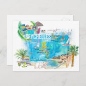 セーシェル図解入りの、写真付きの諸島地図 ポストカード (正面/裏面)