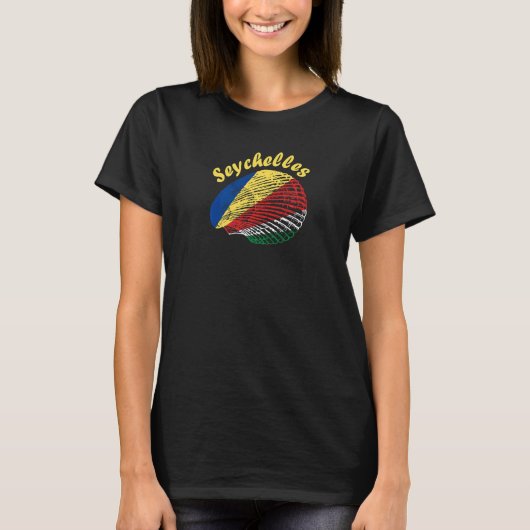 セーシェル国旗のシェルビーチサンセットアフリカIsl Tシャツ (正面)