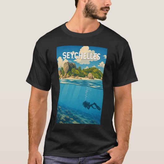 セーシェル イラスト 旅行 アート ヴィンテージ Tシャツ (正面)