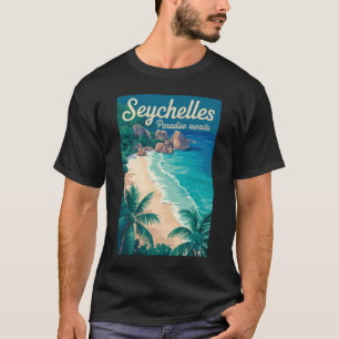 セーシェル ビーチ イラスト 旅行 アート ヴィンテージ Tシャツ