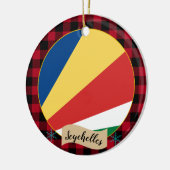 セーシェル、赤バッファロープレイド&セーシェル国旗 セラミックオーナメント (左)