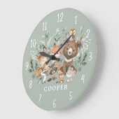 セージお洒落グリーンウッドランドアニマルズボーイ子供部屋 ラージ壁時計 (傾斜)