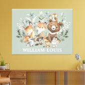 セージお洒落グリーンウッドランド森林動物 キャンバスプリント (インサイチュ (リビング))