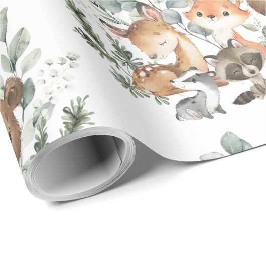 セージお洒落グリーンウッドランド森林動物 ラッピングペーパー (ロールコーナー)