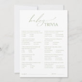 セージお洒落グリーンベビーシャワートリビアカード 招待状 (正面)