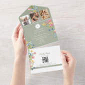 セージお洒落グリーンワイルドフラワー結婚ズ オールインワン招待状 (貼ってはがせる)