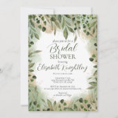 セージお洒落グリーン金ゴールドグリーンリーブライダルシャワー 招待状 (正面)