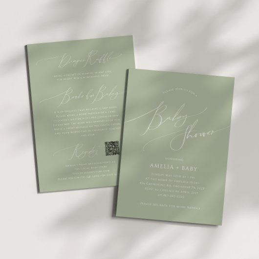 セージお洒落グリーン | 1つの赤ん坊シャワーで 招待状