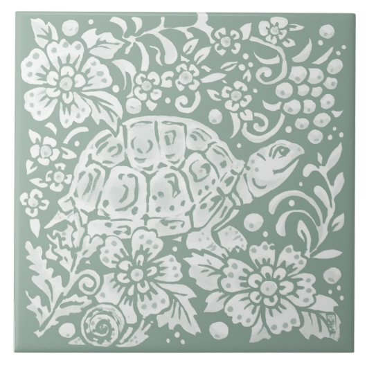 セージかわいらしグリーンタートルフォレストカタツムリの森 タイル (正面)