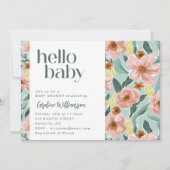 セージかわいらしグリーンピンクフローラハローベビーシャワー 招待状 (正面)