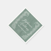 セージかわいらしグリーンホワイトバードワイルドフラワー縁ど スタンダードカクテルナプキン (角)