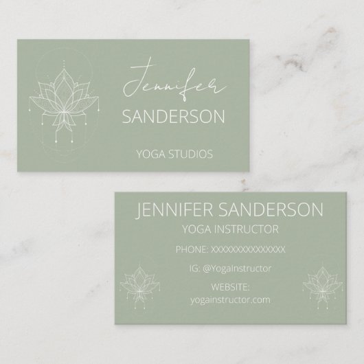 セージかわいらしグリーンボホフローラロータスヨガ 名刺 (正面/裏面)