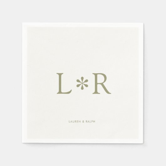 セージとアイボリー | スタイリッシュモダン スタンダードカクテルナプキン (正面)