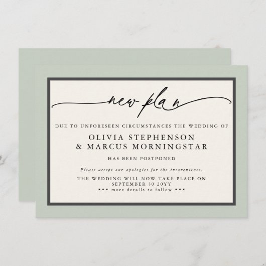 セージとアイボリー - 新計画 現代の延期イベント 招待状 (正面/裏面)