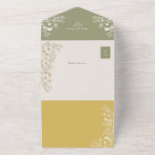 セージとイエローの花を飾った春のウェディング オールインワン招待状 (外側)