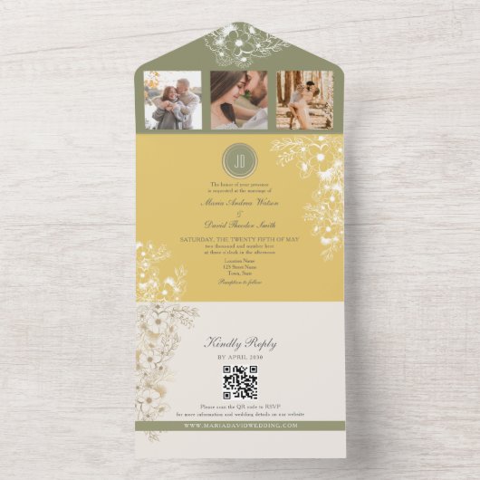 セージとイエローフローラ春の結婚式 オールインワン招待状 (内側)