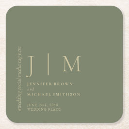 セージとゴールドのフォーマルでシンプルなエレガントな結婚式 スクエアペーパーコースター