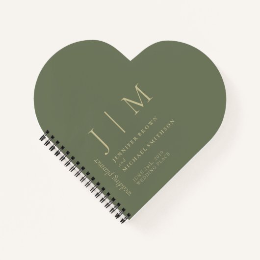 セージとゴールドのフォーマルシンプルラブウェディングプランナー ノートブック (正面)