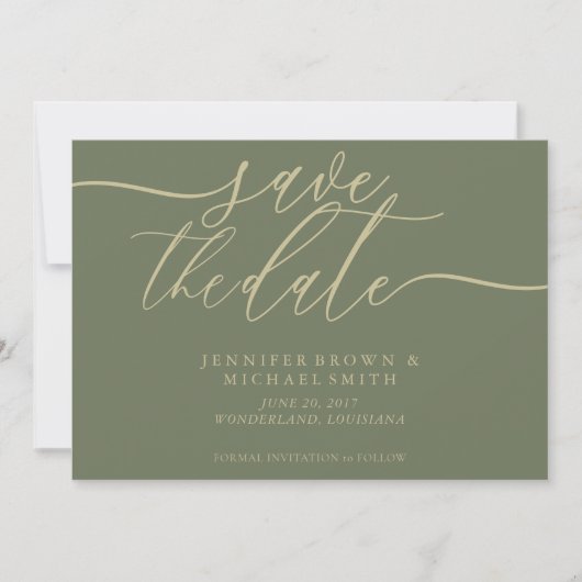 セージとゴールドの結婚式日程お知らせフォト セーブザデート (正面)
