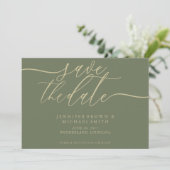 セージとゴールドの結婚式日程お知らせフォト セーブザデート (スタンド正面)